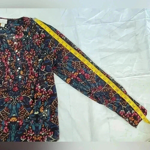 Converse One Star  Size L Blue Floral Blouse Popover Shirt Top Semi Sheer - Picture 9 of 11